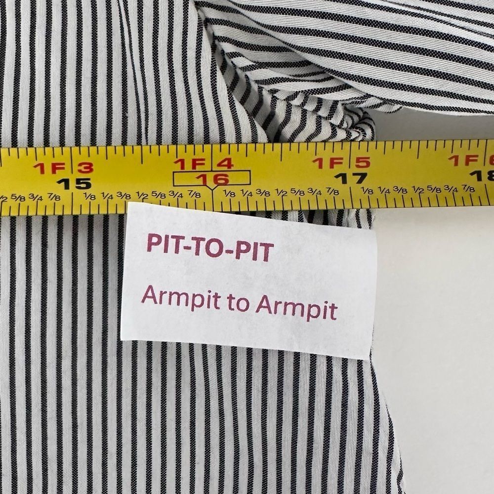 ANN TAYLOR Black & White Vertical Striped Round Neck Button Blouse Women’s S - Picture 8 of 12